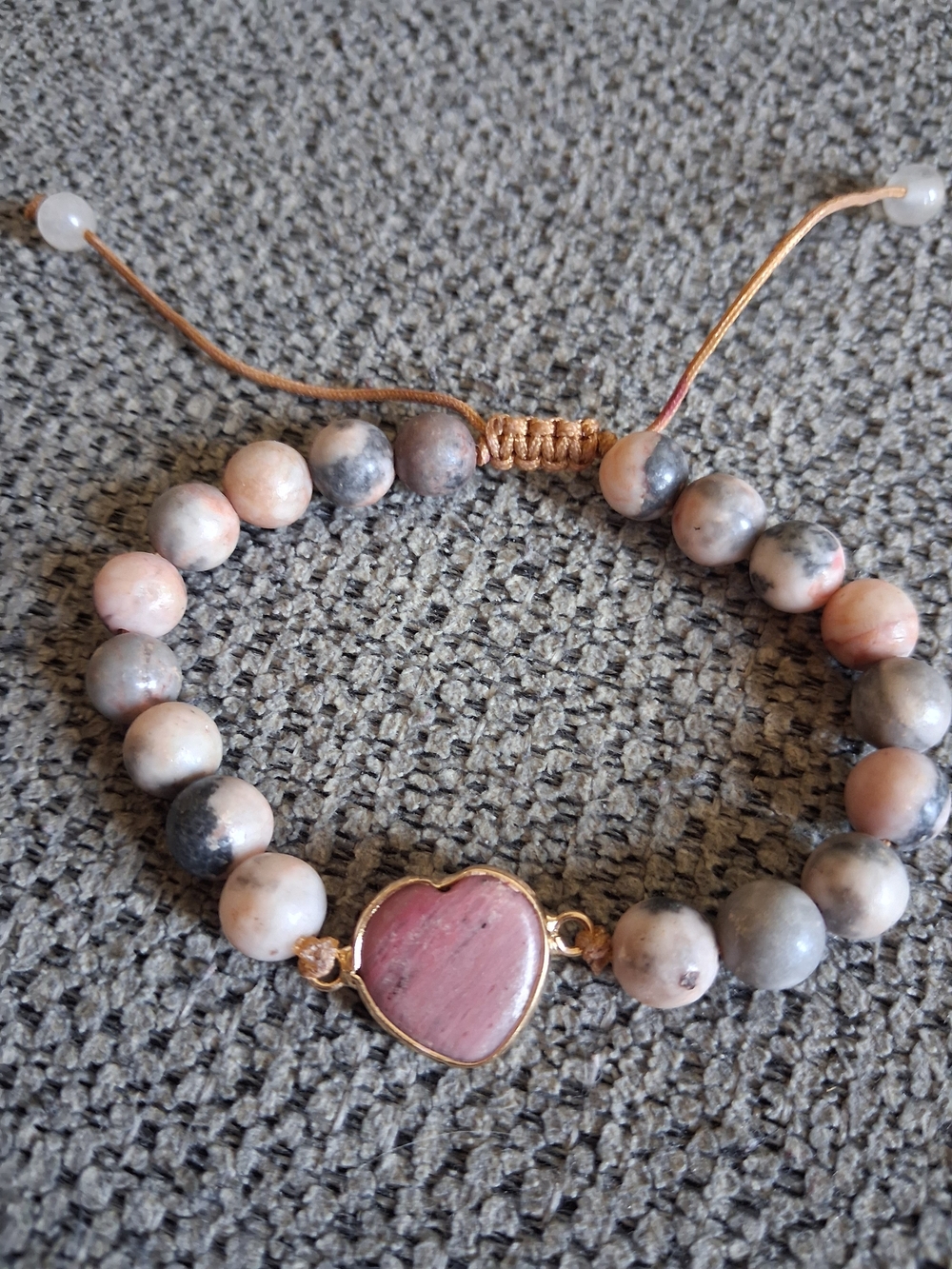 Adjustable Pink Heart Beaded Bracelet
